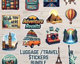 Adesivos de viagem | Adesivos para bagagem, arte para mala (clipe digital)