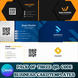 QR-Code Visitenkartenvorlage, modernes Visitenkartendesign doppelseitig, bearbeitbare Canva-Visitenkarte & digitaler Download, 3 Karten