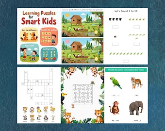 Livro de Quebra-Cabeças para Viagem de Carro para Crianças – 50 Páginas Divertidas com Labirintos, Encontre as Diferenças, Atividades de Ortografia e Contagem