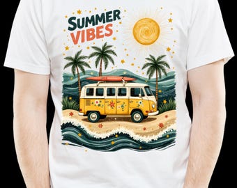 Vibrazioni estive retrò PNG, Clipart di scene di spiaggia (download immediato)