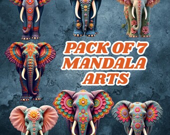 Elefante de mandala colorido PNG, clipart floral boho (download digital)