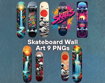 Impressão artística de deck de skate | Decoração urbana moderna (9 PNGs)