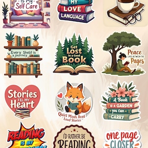 Book Lovers Sticker PNG Bundle | Printable Book Stickers Pack | Bookish Quotes PNG | Reader & Bookworm Digital Stickers, Print and Cut