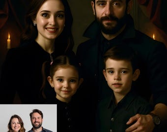 Retrato de família gótico personalizado | Arte de mansão mal-assombrada vitoriana sombria (arte digital)