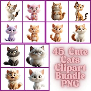 My Sweet Cats Clipart Bundle | Cute Cat PNG, Kitten Graphics, Happy Baby Animals | Cartoon Nursery Printable, Digital Instant Download