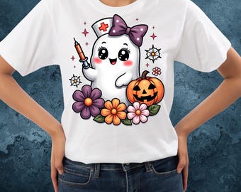 Maglietta da infermiera di Halloween, design carino per maglietta da infermiera spettrale, divertente infermiera fantasma PNG, maglietta autunnale da infermiera, stampa a sublimazione per infermiera del pronto soccorso, confezione da 3 design per infermiera