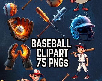 Pacote de clipart de beisebol em aquarela | Gráficos esportivos (download digital de 75 PNG)