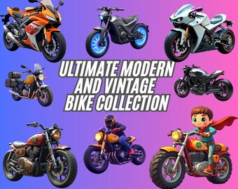 Pacote de clipart de motocicleta PNG, ilustrações de bicicleta desenhadas à mão, arte digital de motocicleta para camisetas, canecas e pôsteres