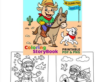 Kids Coloring Book Printable Color & Storytelling for Kids Ages 3-9, PDF iPad Procreate.