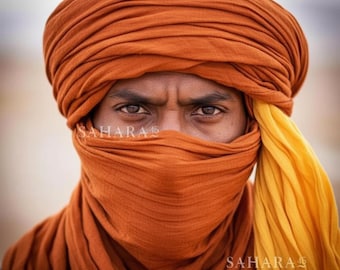 Bufanda Tuareg, Bufanda Marroquí, Turbante Étnico Largo, Hecho a Mano Multicolor para Adultos Unisex