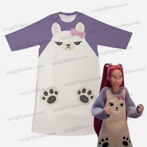 Sukienka KPOP Demon Hunters Mira Lama Bear | Sukienka Huntrix Mira z uroczym fioletowo-białym szlafrokiem piżamowym | Anime Sleepwear Cosplay dla dziewczynek