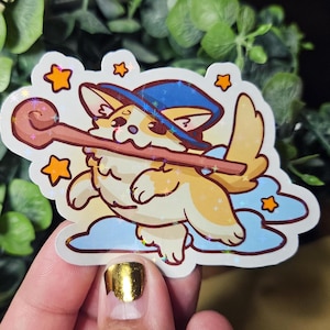 WIZARD PUPPY | Cute Dog Sticker | Cottagecore | kawaii dog | Waterproof, Vinyl |  Adorable Magical Puppy | Anime Animals | Holographic