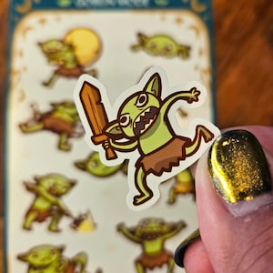 Foglio di adesivi in modalità Goblin / Adesivi per diario D&D / Set di adesivi per mostri D&D / Regalo Dungeons and Dragons / Goblin del bottino / Vinile impermeabile