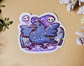 WITCH CROW | Crow Stickers |  Wizard | Cute Cottagecore Sticker | kawaii art | Bird Stickers | Goth Aesthetic | Holographic Waterproof Vinyl