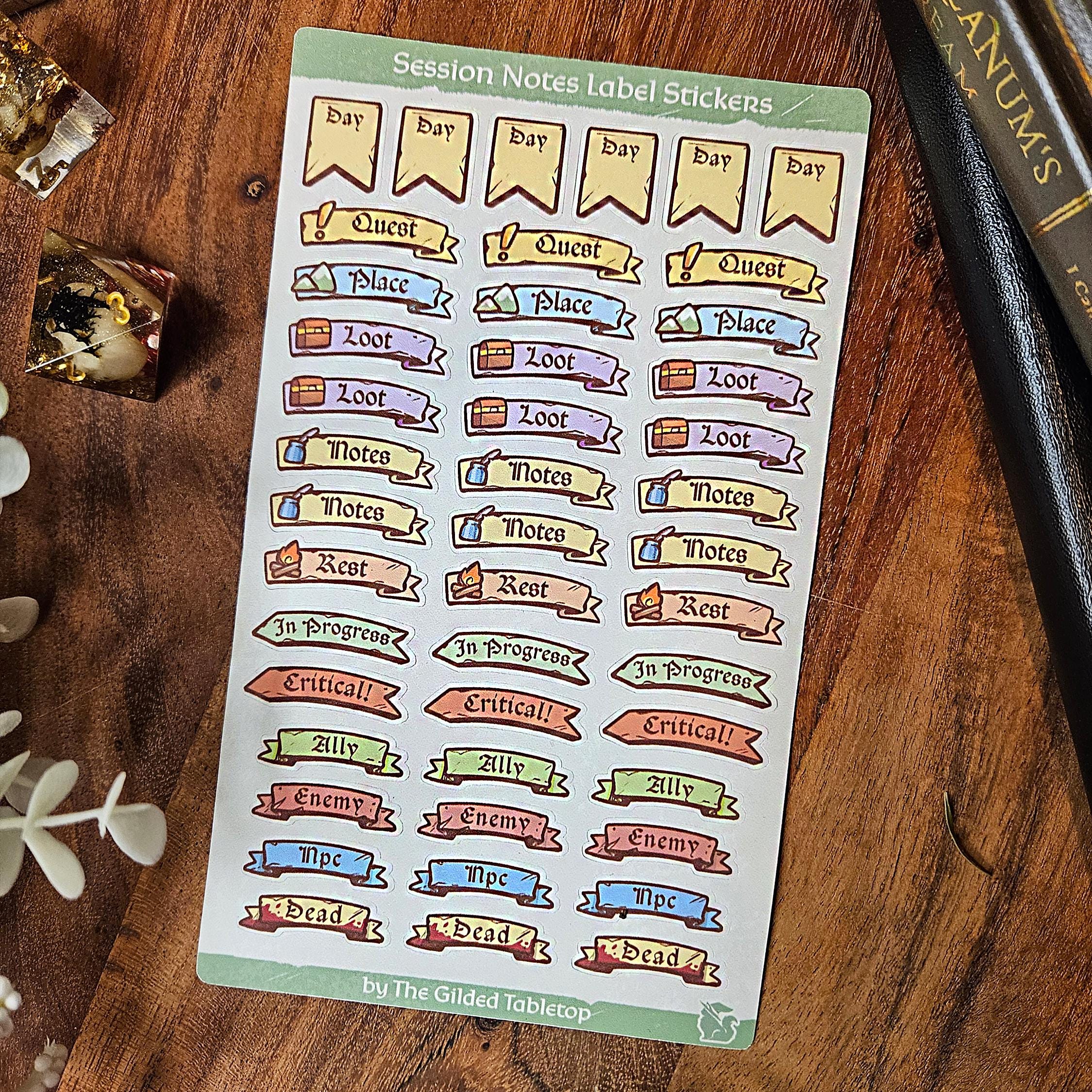 Dnd Session Notes Stickers: TTRPG Journal Icon & Label Sticker Sheets ...