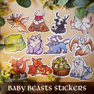 BABY BEASTS / Gufoorso, Cubo gelatinoso, Bestia dislocatrice, Cerbero, Idra, Wendigo, Uomo falena / Set di adesivi carini di D&D / Creature mitiche