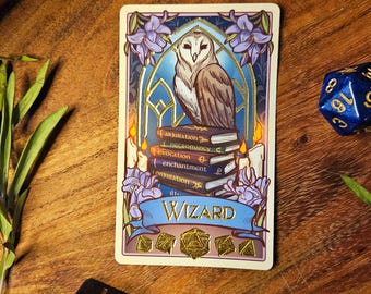 WIZARD  DnD Class Sticker: Gold Foil Tarot Style Vinyl Waterproof Holographic Sticker