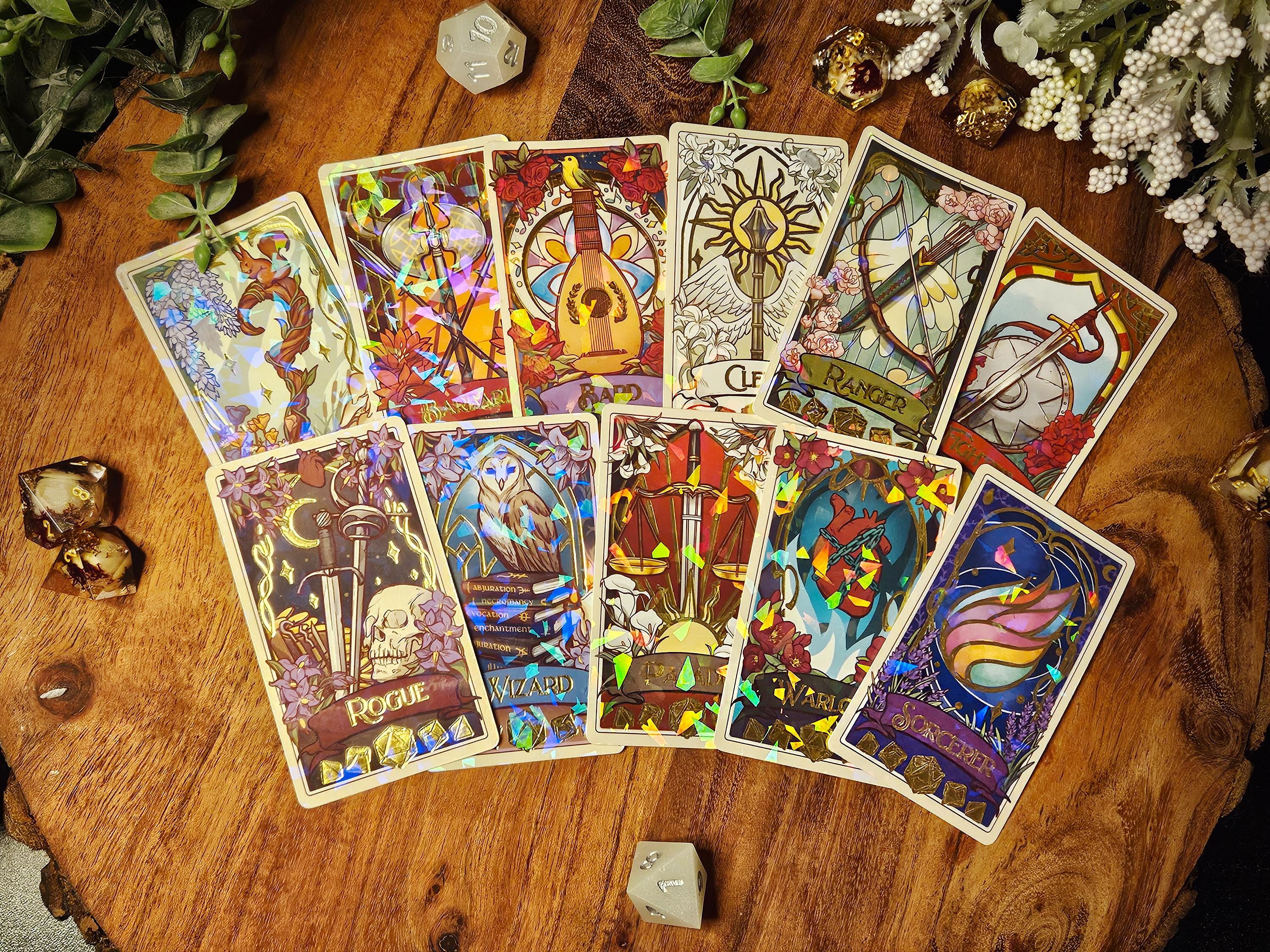 Dnd Class Tarot Stickers | Holographic, Gold Foil | Dungeons and