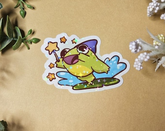 WIZARD FROG | Cute Frog Sticker | Cottagecore | Frogcore | Wholesome Cute Animal | Kawaii Stickers | Holographic | Vinyl Waterproof |