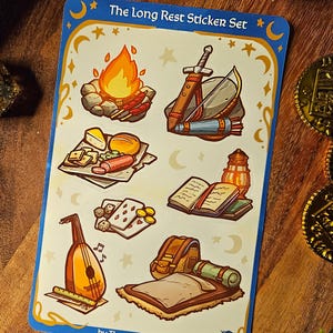 Pacchetto Long Rest / Set di adesivi Cosy D&D / Foglio di adesivi D&D / Adesivi D&D / Adesivi per il diario D&D / Regalo per TTRPG e Dungeons and Dragons