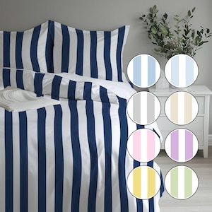 Classic Striped Duvet Cover Blue Comforter Queen Bedding Set Blue & White Bedroom Decor Nautical Style Guestroom Makeover Beachhouse Duvet
