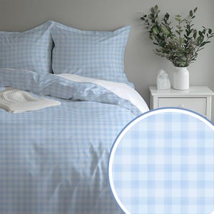 Blue Gingham Duvet Cover Floral Dorm Bedding Set Navy Flower Duvet Cover Cute Girly Bedspread Twin XL Duvet Cover Queen Bedding Set Teenager