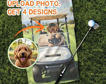 Custom Pet Golf Towel with Pet Photo, Personalized Dog Towel, Custom Cat Golf Towel, Dog Face Photo Golf Towel, Golf Lover Gifts for Dad