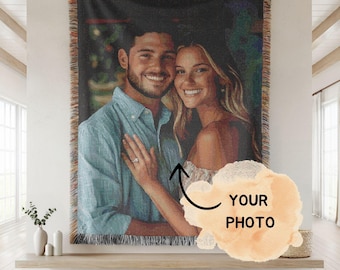 Soft Woven Blanket Personalized Photo Throw Custom Blanket with Picture for Adults Custom Gift Wedding Grandma Personalized Memorial Blanket