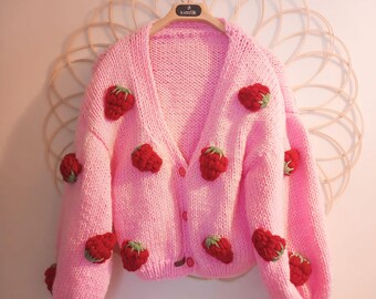 Vintage Shaggy Fluffy Shrug Cardigan Womens Size L Hot Pink