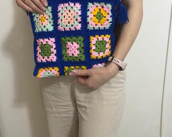 granny square bag,crochet bag,handmade granny square bag,crochet retro bag,mothers day handmade bag,crochet purse,afghan bag,tote bag