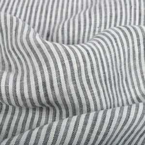 Washed Linen Fabric in White with Gray Stripes by the Yard and Meter, Softened Fabric from Natural European Flax, for Clothes, Home Projects