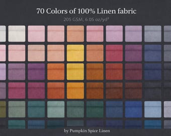 Linen Fabric by the yard or meter, samples. Medium Weight, Softened Solid Color Organic Linen for Clothes, Curtains, Tablecloths. Prewashed.