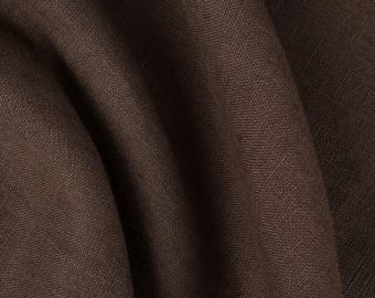 Washed Linen Fabric Milk Chocolate - Natural European Linen, Prewashed for Comfort, medium-heavy weight, for clothing, curtains, bedding