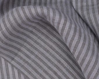 Grey Striped Linen Fabric by the Yard or Meter, Soft and Breathable, Natural Cloth for Sewing, Upholstery, Curtains, Bedding & DIY Projects