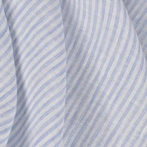 Washed Linen Fabric with Pale Blue Stripes by the yard - Natural, Lightweight, Softened, Durable and Breathable, for Clothes, Home Décor