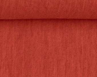 Tela de lino lavado en color rojo ladrillo - 100 % lino natural, 205 g/m² / Suave, duradera y transpirable / Ideal para costura, manualidades y decoración del hogar