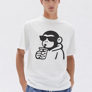 Comfort Colors® Monkey Boba Tea Shirt, Minimalist Kawaii Bubble Tea Graphic Tee