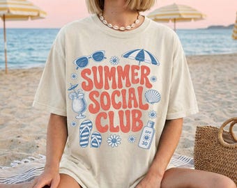 Comfort Colors® Summer Social Club Shirt, Retro Aesthetic Oversized Tee, Beach Club Shirt, Trendy Summer Vacation Outfit, Coastal Style Tee