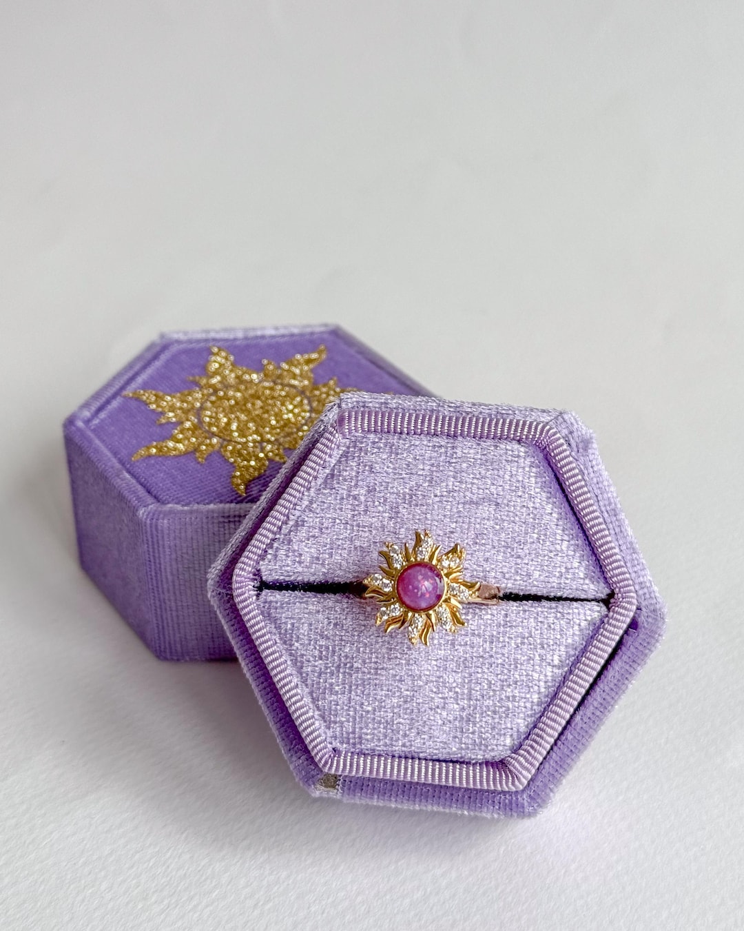 Purple Sun Fidget Ring, Velvet Ring Box, Lilac Sun Pattern Ring Box - Etsy