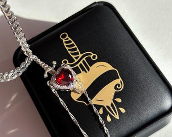 Love Hurts Couple Necklace, Heart Sword Necklace, Valentine's Day Gift