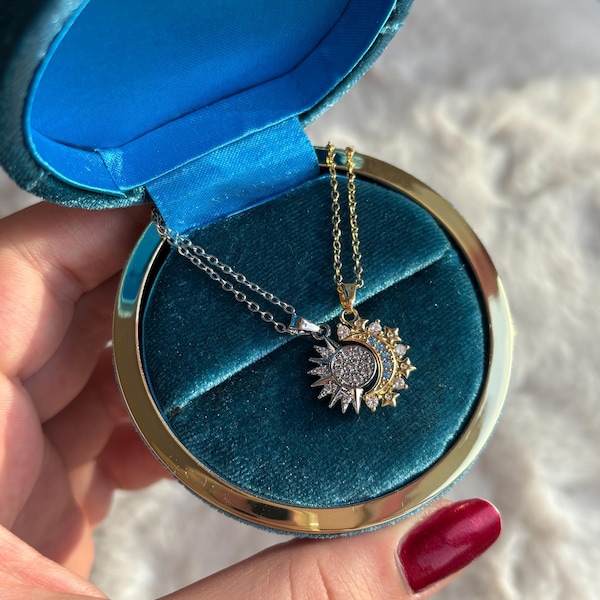 Sunshine and Midnight Rain Couple Necklace, Friendship Jewelry