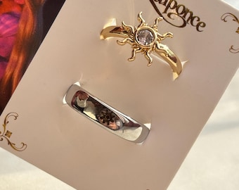 Bagues couple Princesse perdue et Flynn, bague soleil, 2 pièces bagues