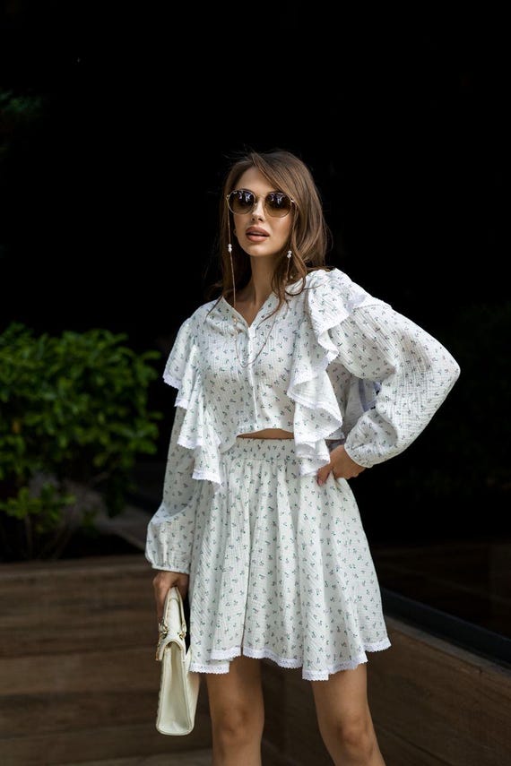 2 Piece Skirt Set Women, Romantic Matching Outfit, Summer Outfit Set, Cottagecore Dress Set, Vacation Brunch Outfit, Feminine Look, flowers