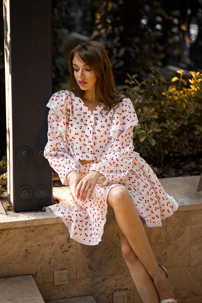 2 Piece Skirt Set Women, Romantic Matching Outfit, Summer Outfit Set, Cottagecore Dress Set, Vacation Brunch Outfit, Feminine Look, flowers image 16