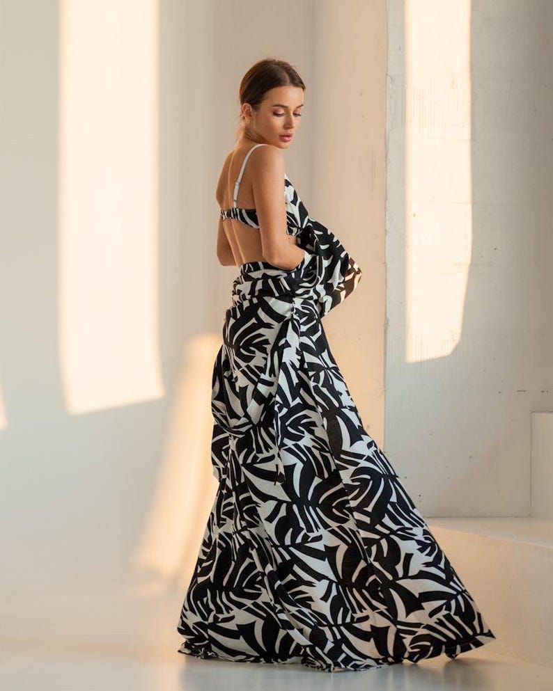 Conjunto de lino de 3 piezas: bata kimono, pantalones de pierna ancha y top corto | Ropa de resort para mujer, atuendo bohemio para vacaciones | beige, azul, preparación para la boda imagen 2