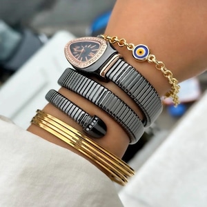 Luxury Watch Gift Set for Women – Crystal Wrap Bracelet Watch + Free Bangle + Gift Box – Elegant Jewelry for Her