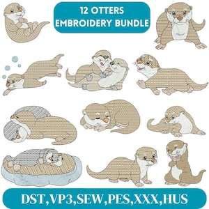 Può includere: Un set di 12 ricami con adorabili lontre in varie pose. I disegni sono disponibili nei formati DST, VP3, SEW, PES, XXX e HUS.