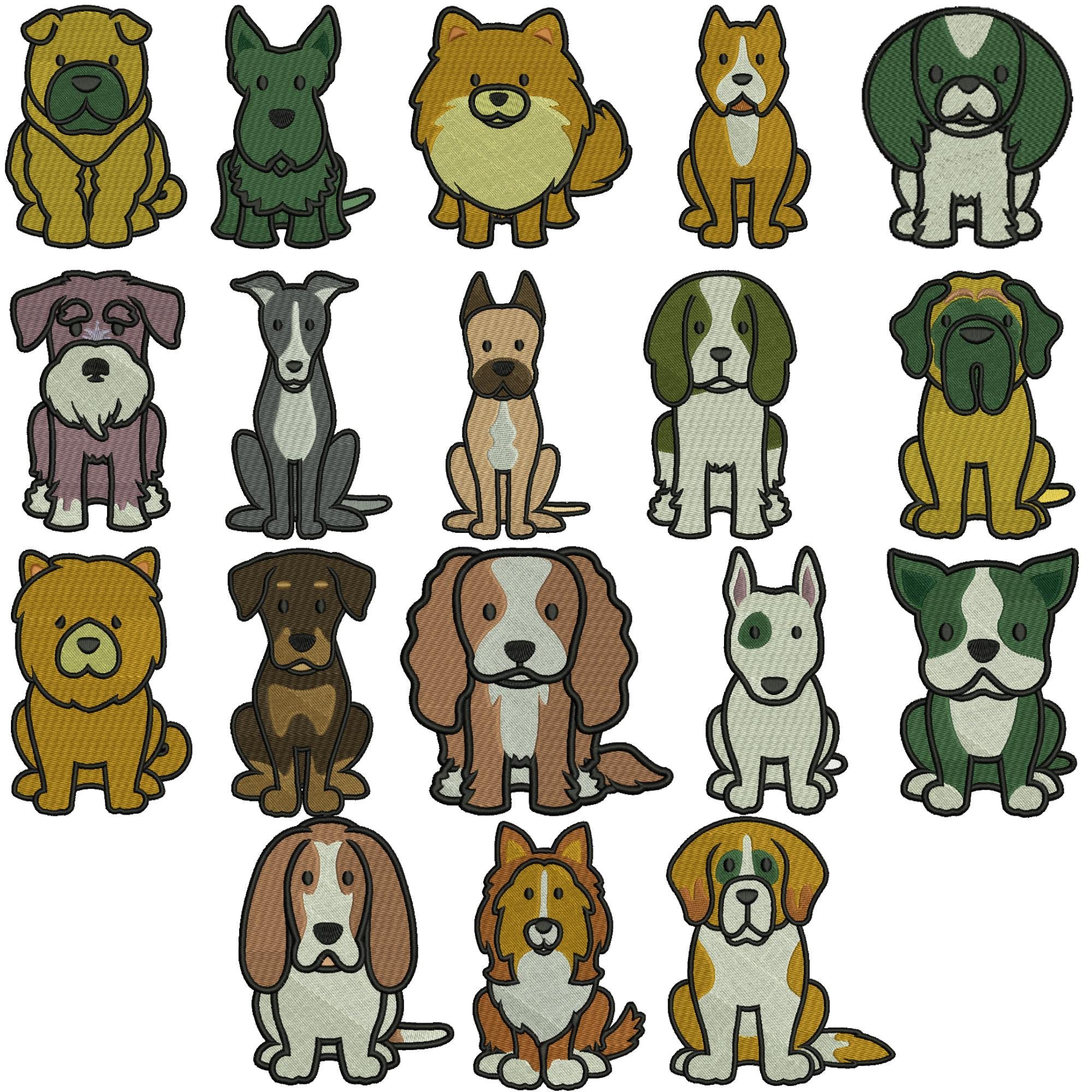 Desenho de bordado de cachorro, bordado de todas as raças de cachorro, bordado de cachorro de desenho animado, bordado de mini cachorro preenchido, desenhos de bordado à máquina
