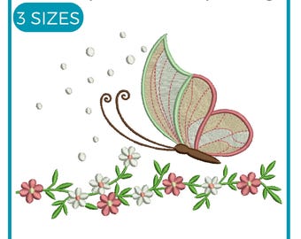 Fjärilsbroderidesign, Fjärils- och blommotiv, Spetsfjärilsbroderi, Flygande fjärilsbroderi, Maskinbroderidesign