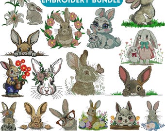 Bunny Embroidery Design, Floral Bunny Embroidery, Easter Bunny Embroidery, rabbit embroidery, easter bunny, Machine embroidery design